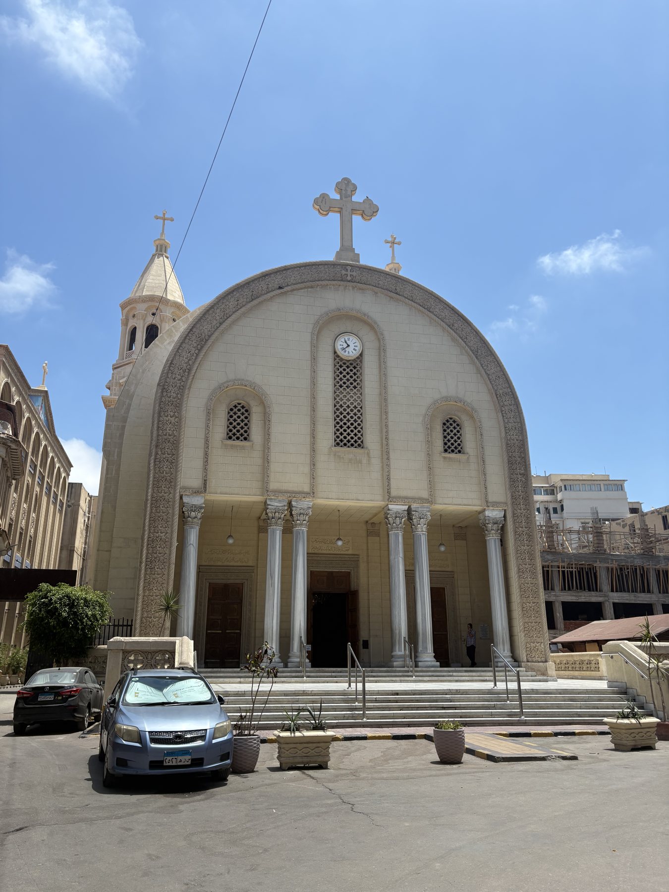 The exterior of a Coptic cathedral in Alexandria