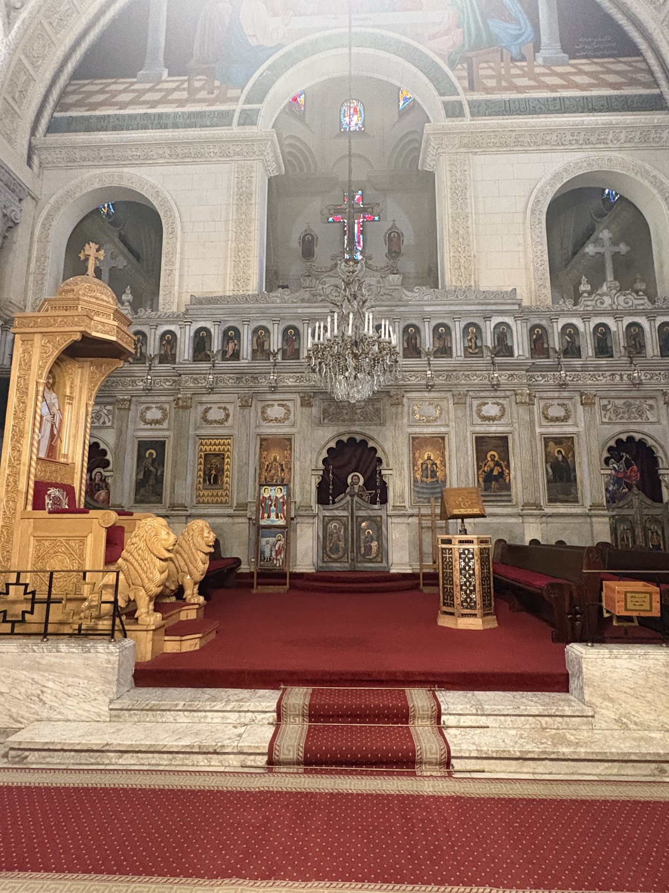 The interior nave of a Coptic cathedral