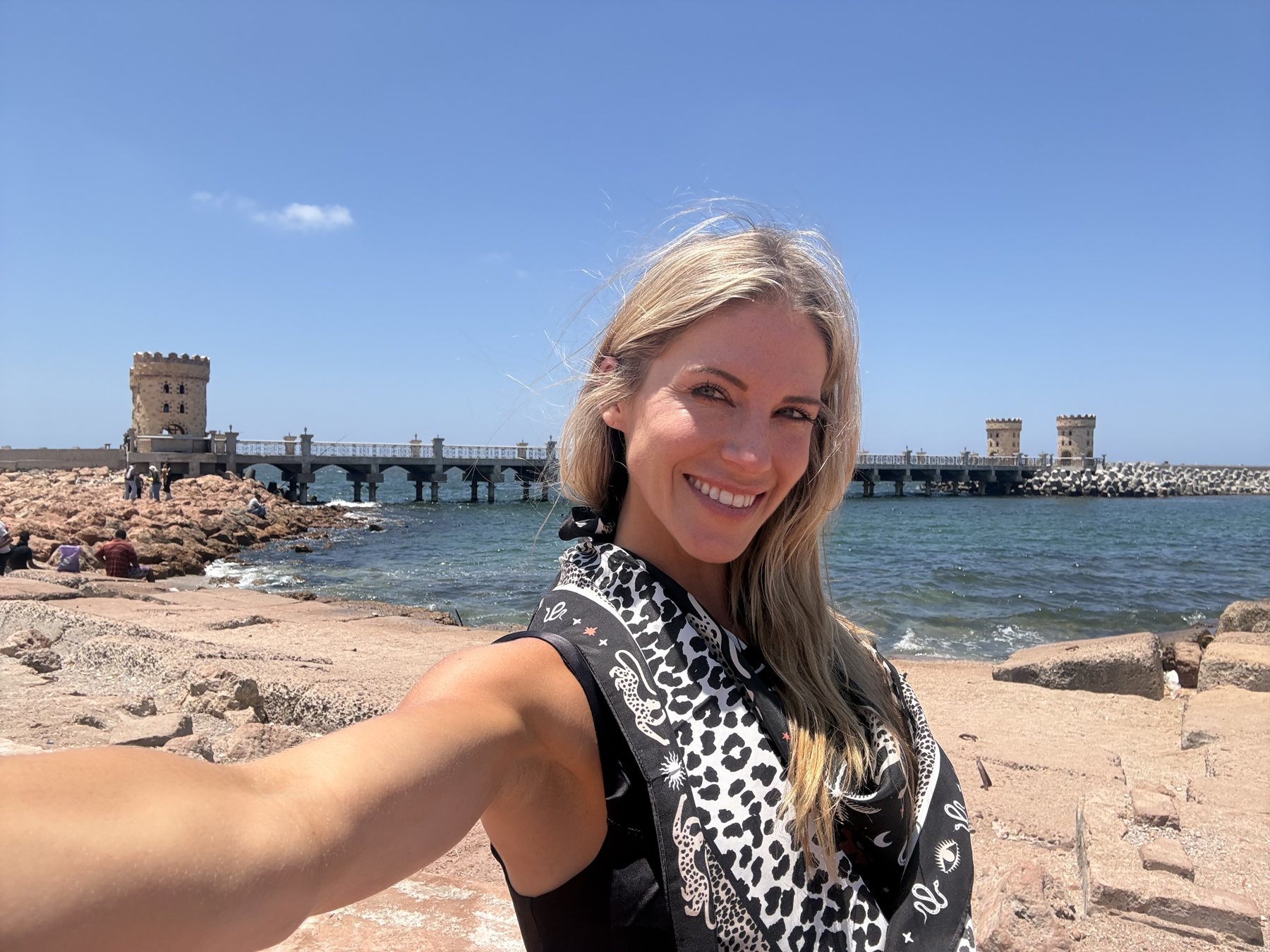 Rachel by the Mediterranean shore in Alexandria