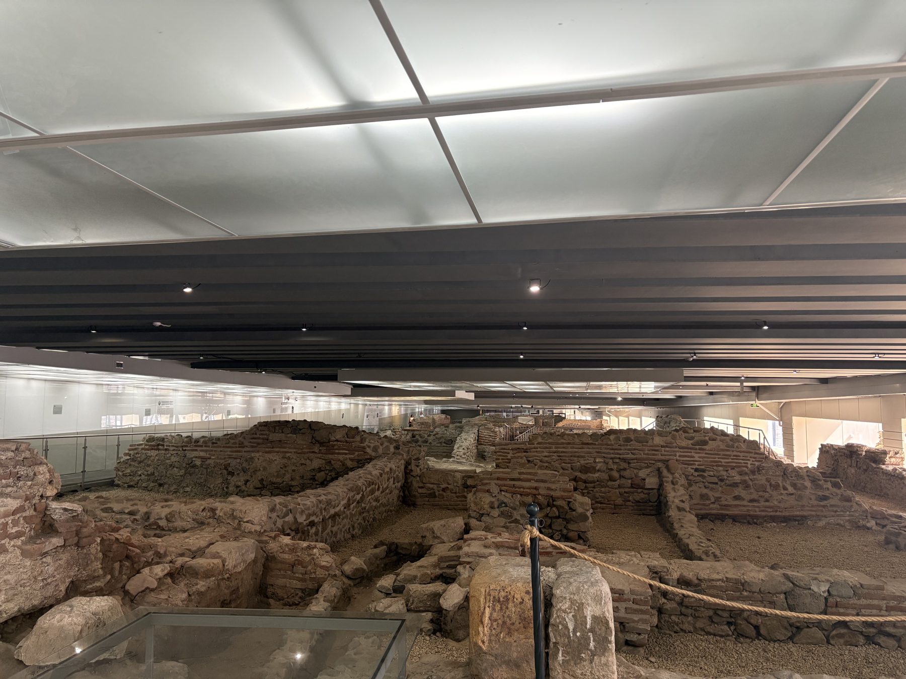 Roman street ruins preserved inside a modern hall in Sofia