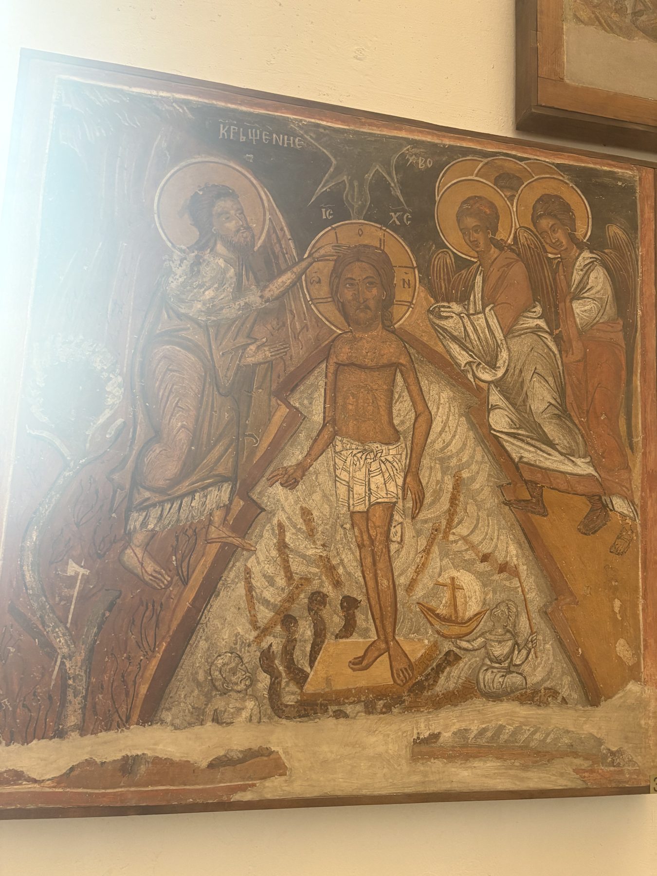 A carved and painted icon of angels in a Sofia museum