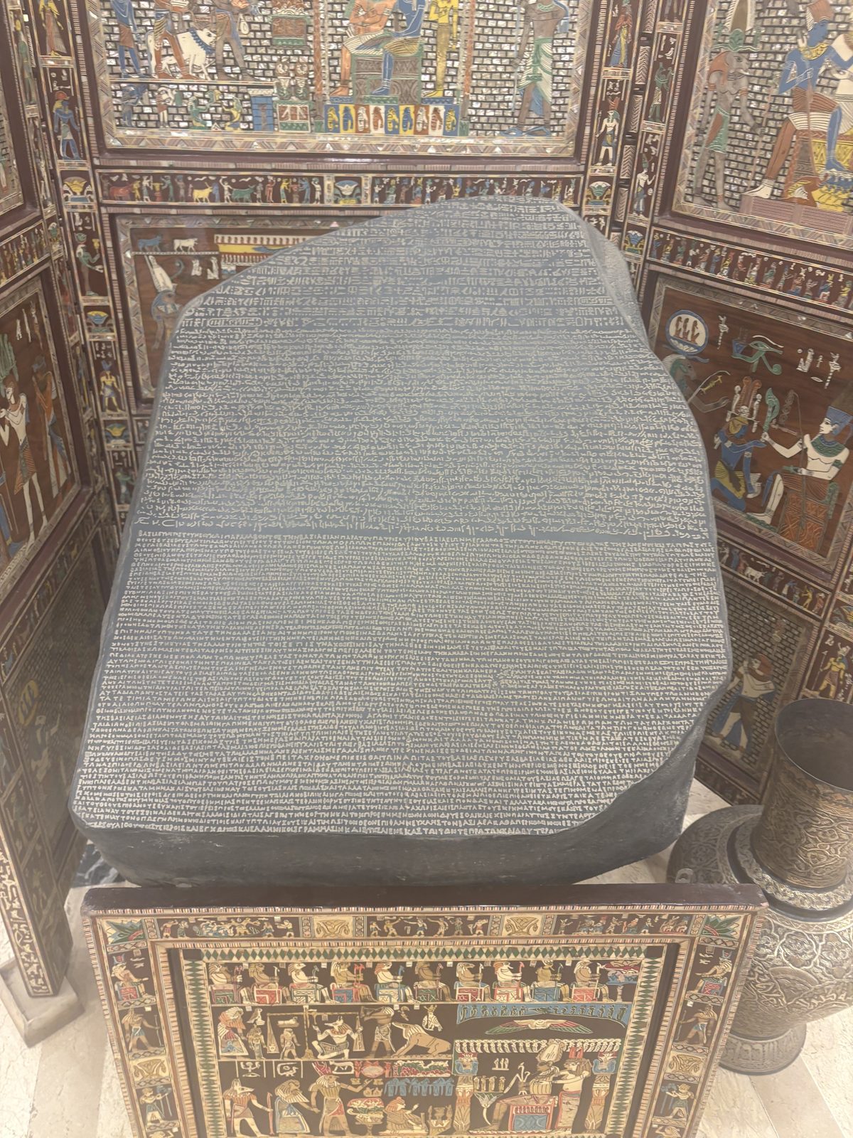 A replica of the Rosetta Stone on display