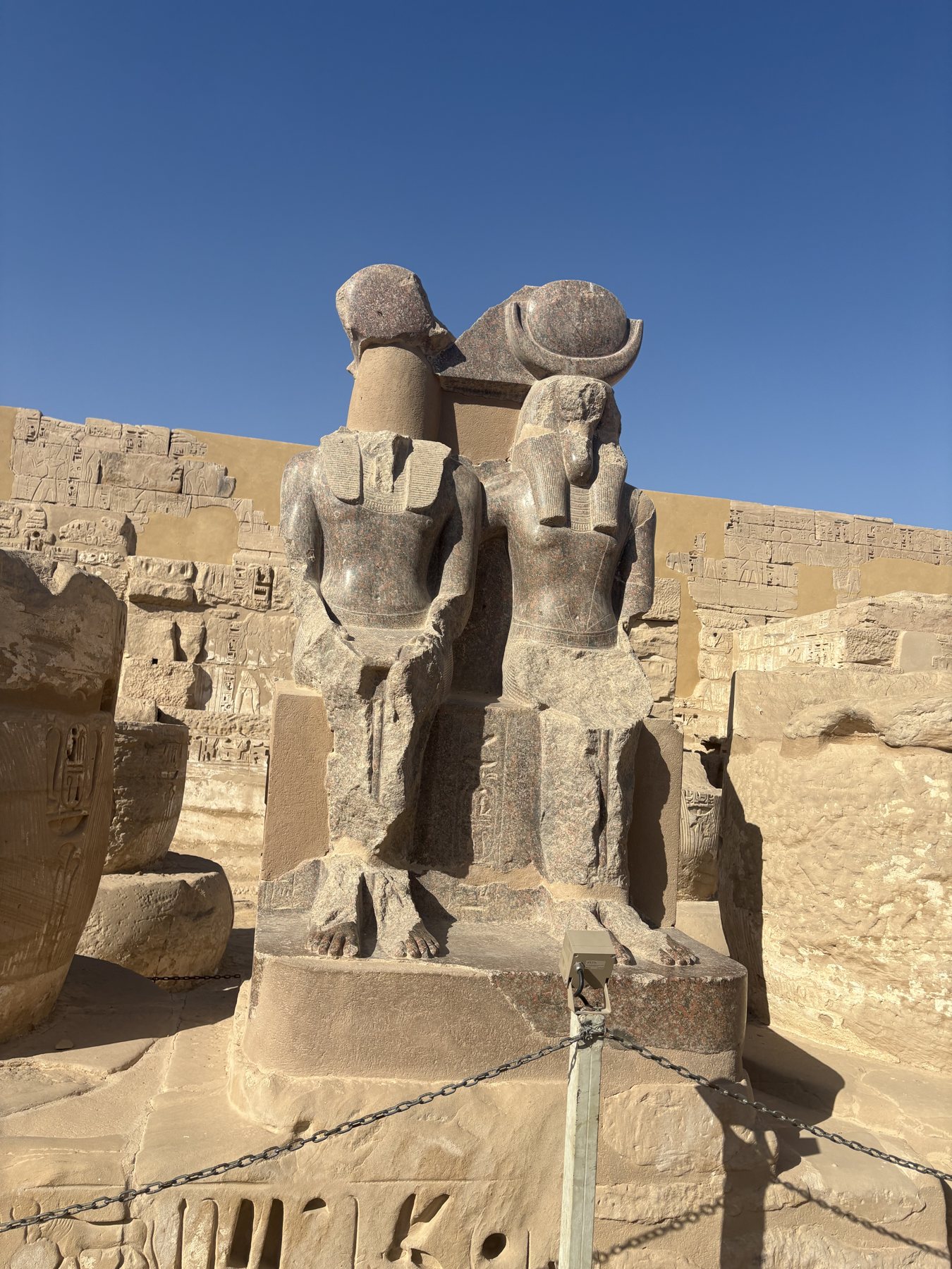 Seated colossal statues at an Egyptian temple
