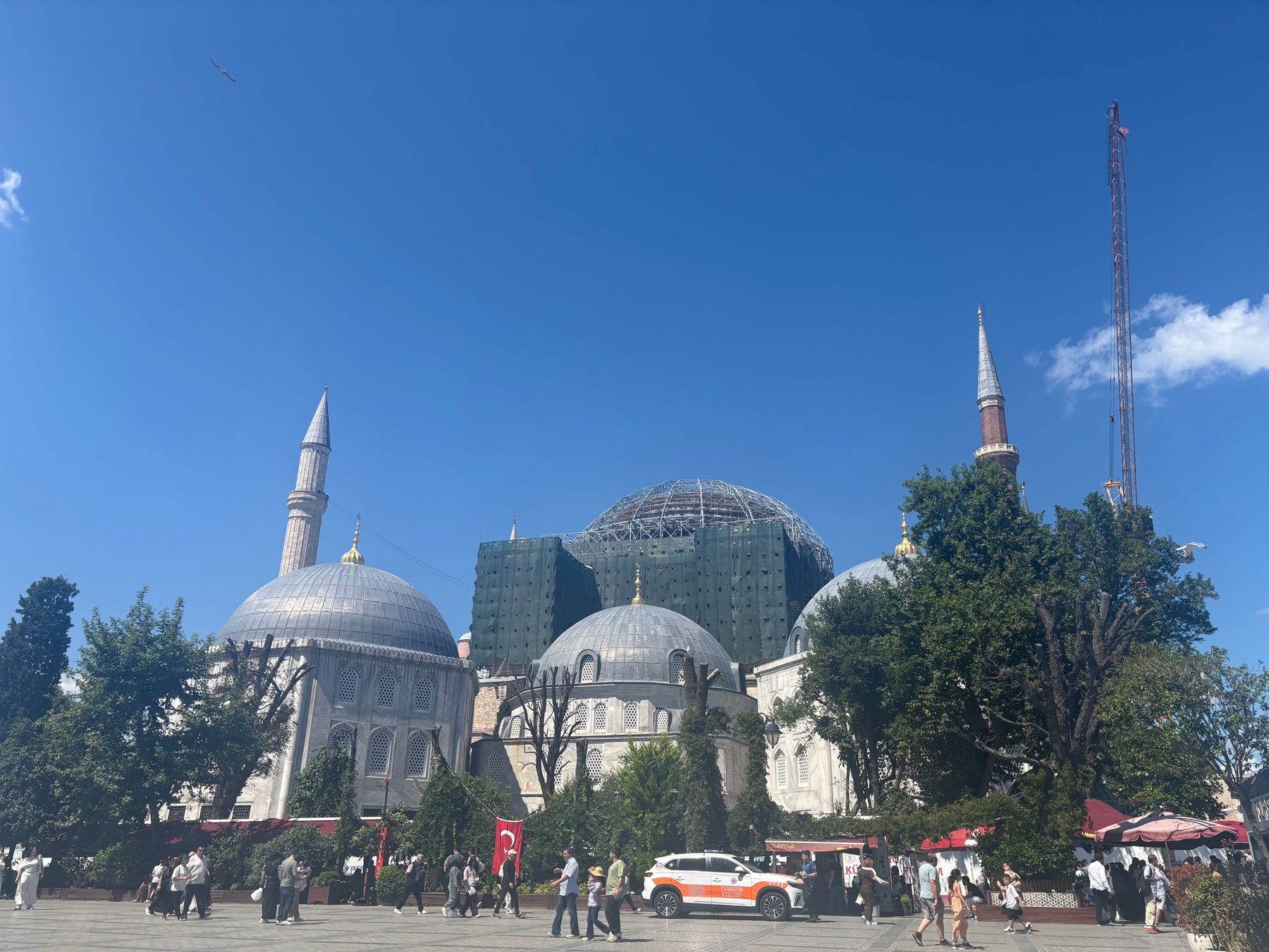 Hagia Sophia with its great dome and minarets under a blue sky