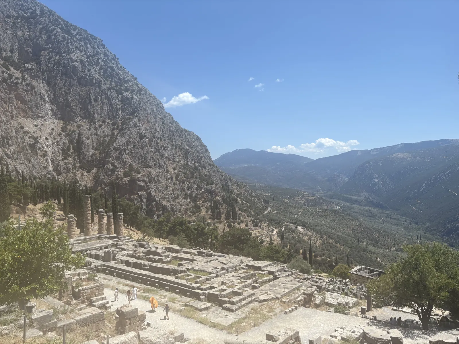 Panorama of the Temple of Apollo and the valley below Delphi
