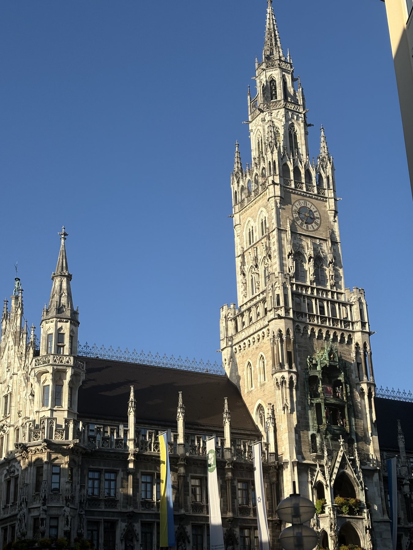 The gothic spires and clock tower of Munich's New Town Hall