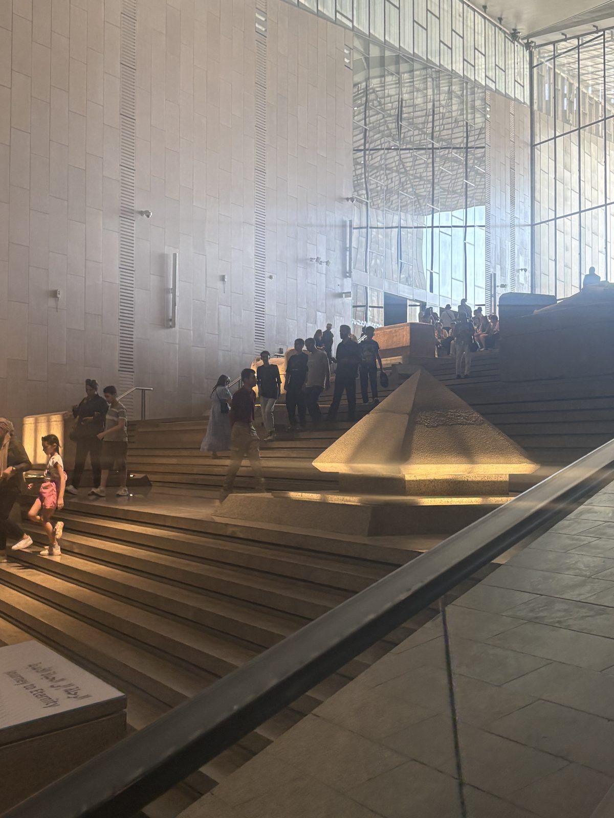 The grand staircase and atrium of the Grand Egyptian Museum