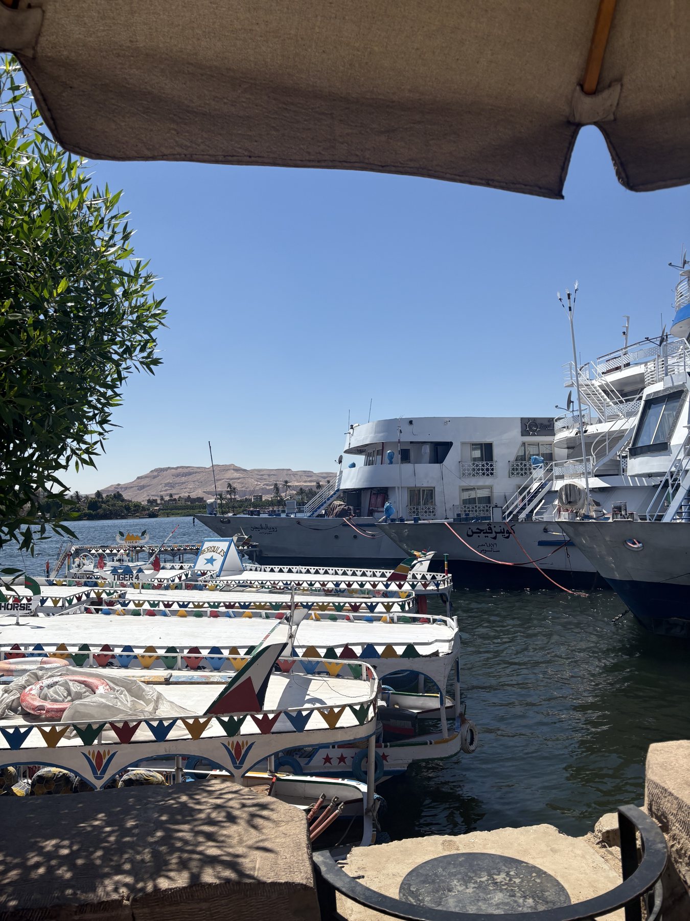 Boats moored on the Nile in the afternoon