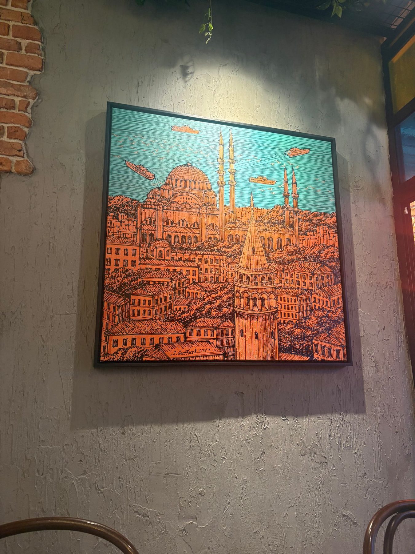 An orange-toned artwork of the Istanbul skyline