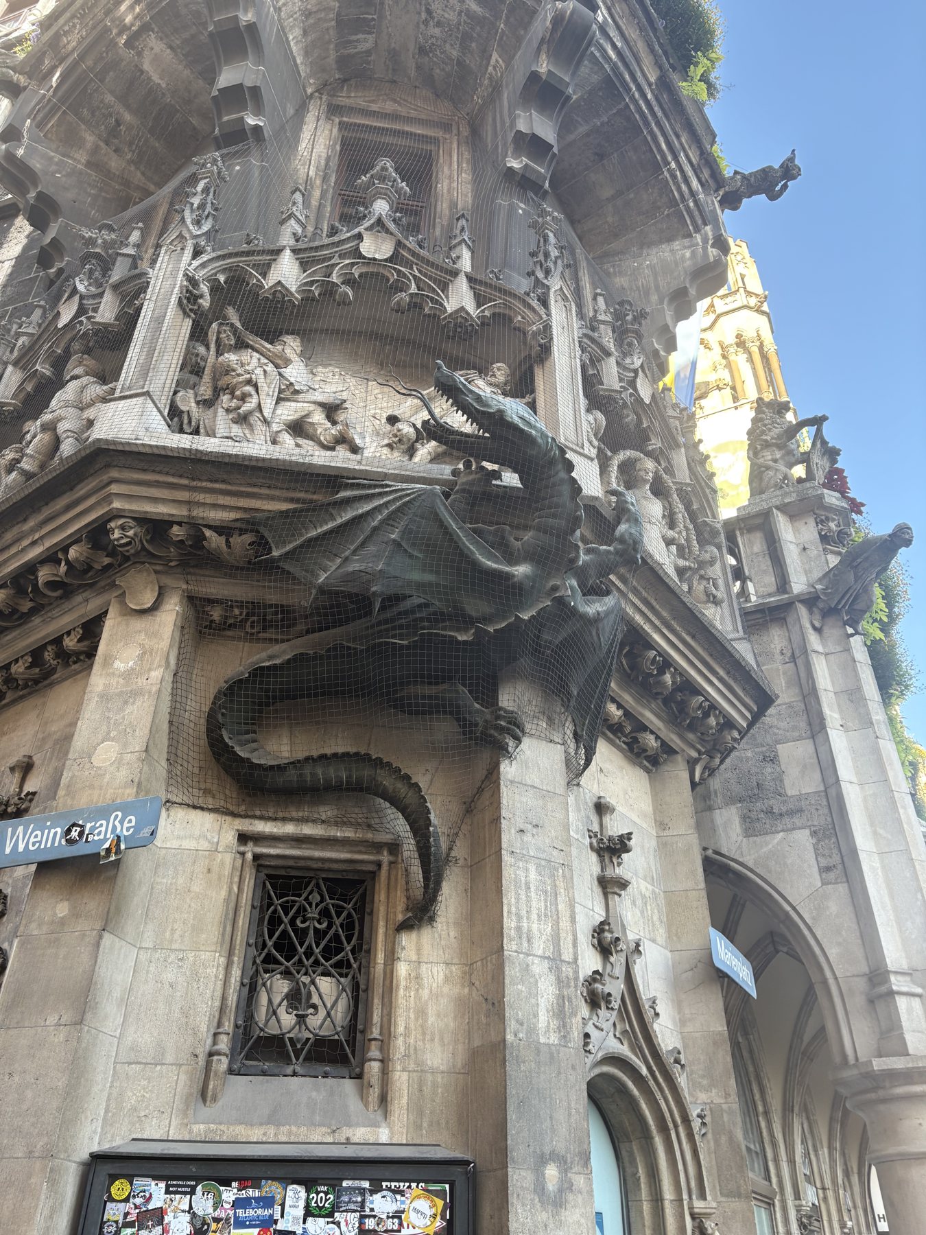 The bronze dragon climbing the facade of Munich's New Town Hall