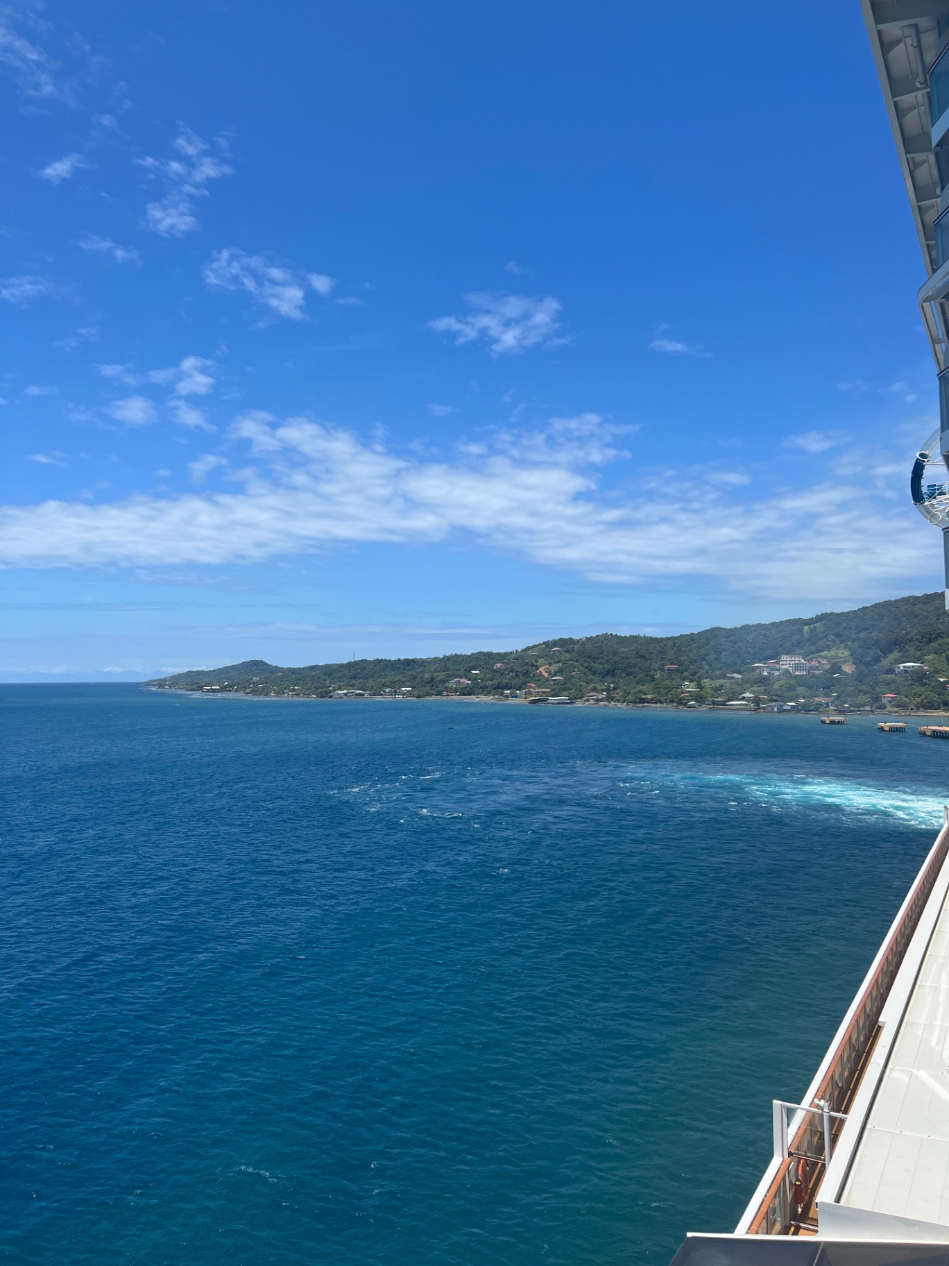 The green hills of Roatán seen from the ship rail as we pulled away